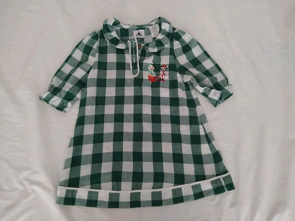 Disney Minnie Mouse Daisy Nightgown Pajamas Size 3 Plaid Check Holiday Christmas